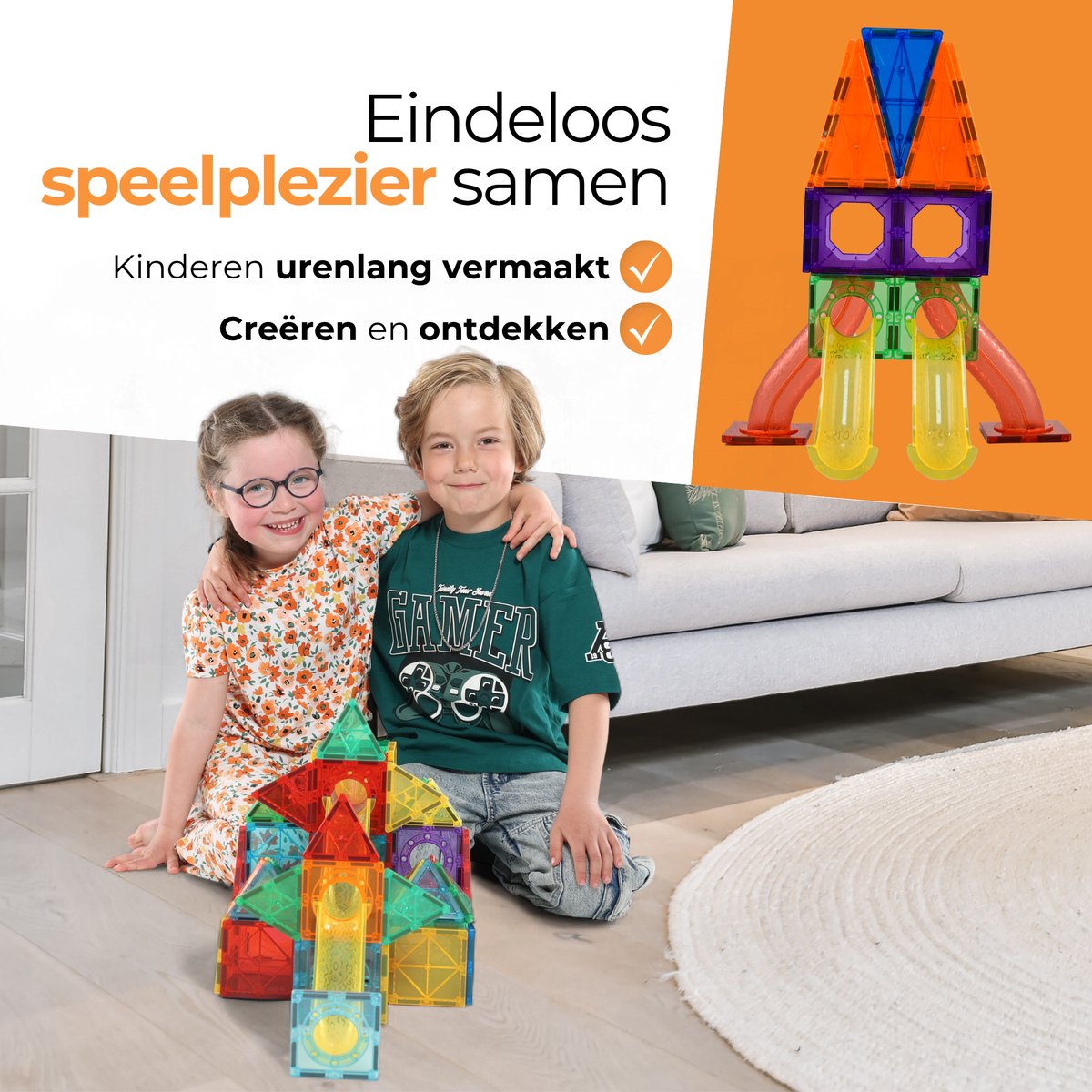 Magna Minds - Magnetic Tiles - Knikkerbaan - 102 stuks - Magnetisch Speelgoed - Constructie speelgoed - Magnetische tegels - Montessori speelgoed - Magnetic toys - Magnetische bouwstenen - Speelgoed Kinderen — afbeelding 4