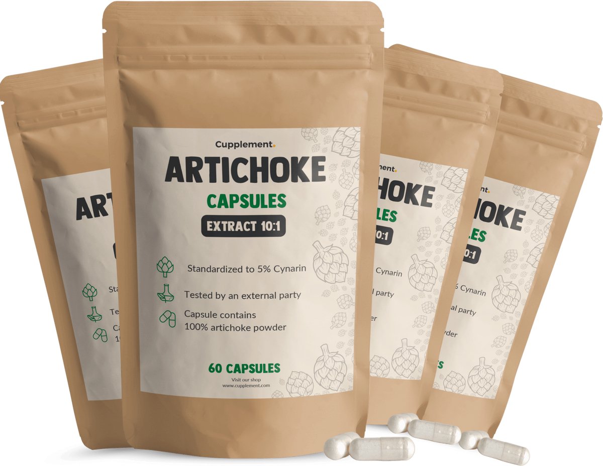 Cupplement Artisjok Extract 10.000 mg per dagdosering Combideal 4x 60 Capsules - Artichoke 10:1 extract - 2.5 %Cynarine - Vegan - Zonder toevoegingen - Lab getest - 60 dagen voorraad per zakje