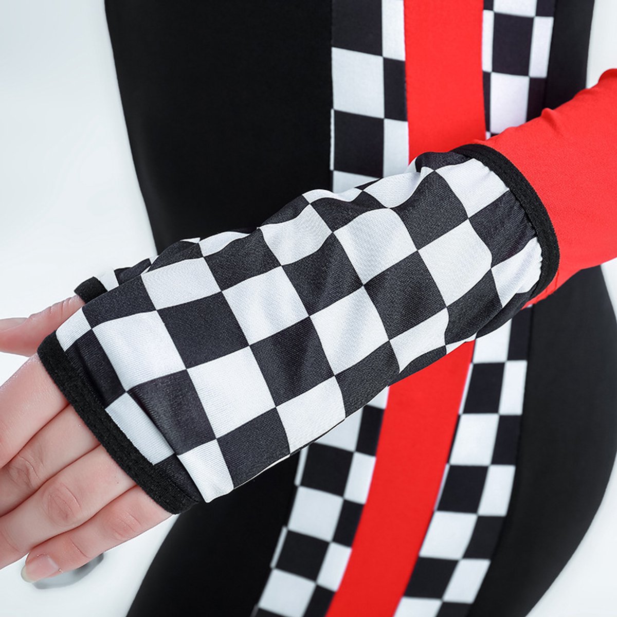 Joya Party® Verkleedpak Formule Sexy Pitspoes Vrouw Volwassenen | Racing Verkleed Pak | Circuit Race Jumpsuit met Handschoenen & Startvlag | Stretch Carnaval Halloween Racepak Outfit | — afbeelding 8