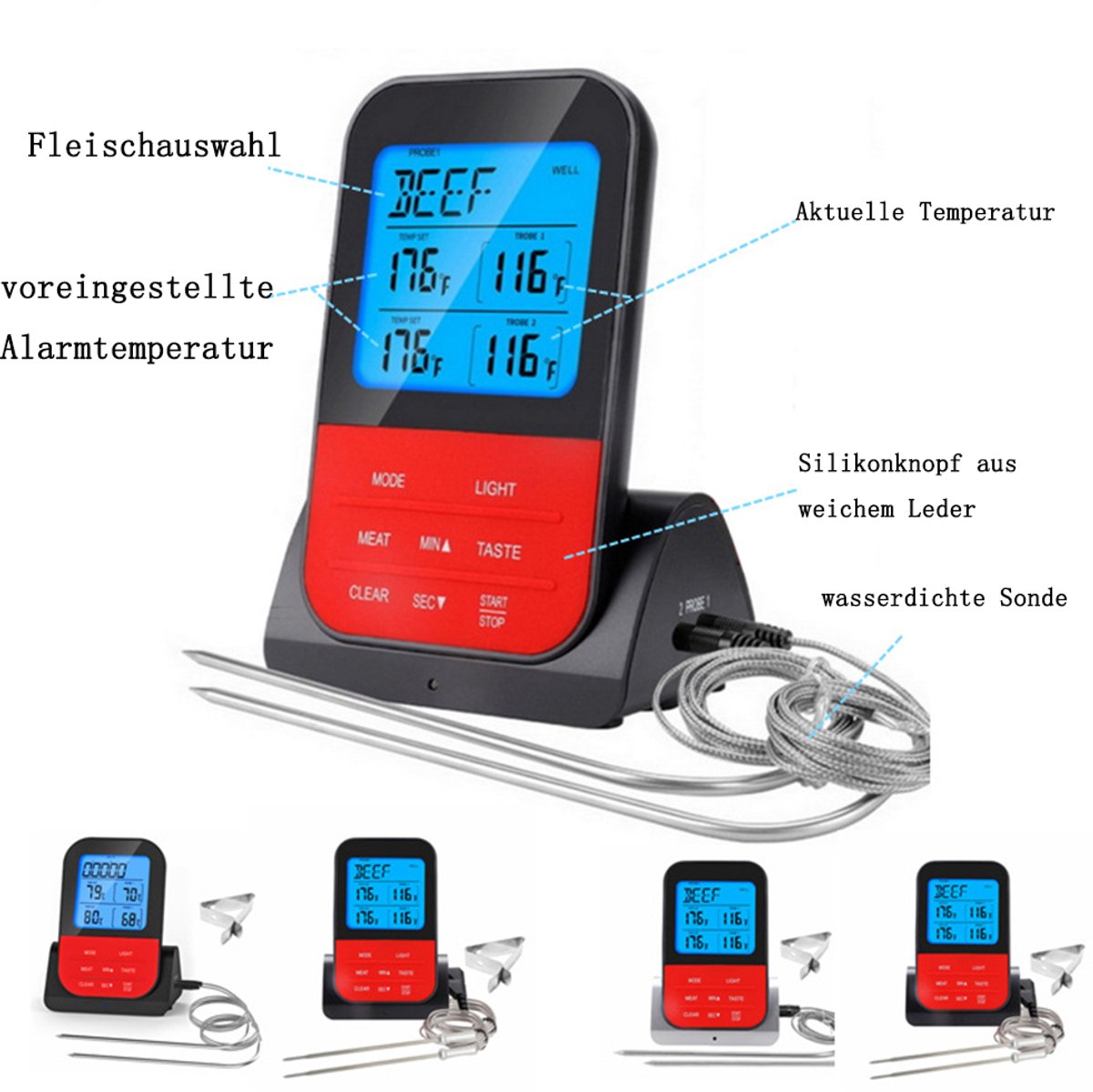 Thermometer - Grillthermometer - Draadloze vleesthermometer - Digitale bakthermometer - Magnetische thermometer met timer - LCD-scherm - Dubbele sonde - Kernthermometer - Steakoven - Tuingrill - Camping - Grillaccessoires — cadeau in Kookcadeaus - foto 5