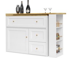 Uitschuifbare bar met opbergruimte (138-204×39×105 cm), keukenkast, sideboard met snackplank, telescopische bar, sta-tafel bistrotafel hoge tafel keukeneiland