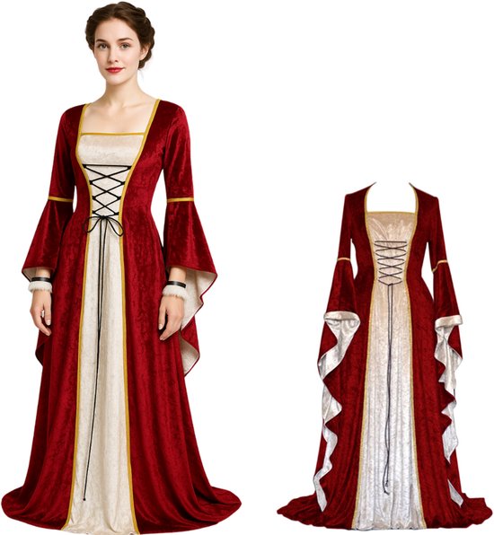 Joya Kids® Déguisement de Luxe Demoiselle Adultes | Robe médiévale rouge Champagne noble femme | Reine de la Renaissance | Fantasy, cosplay et soirée à thème pour femme | Taille L
