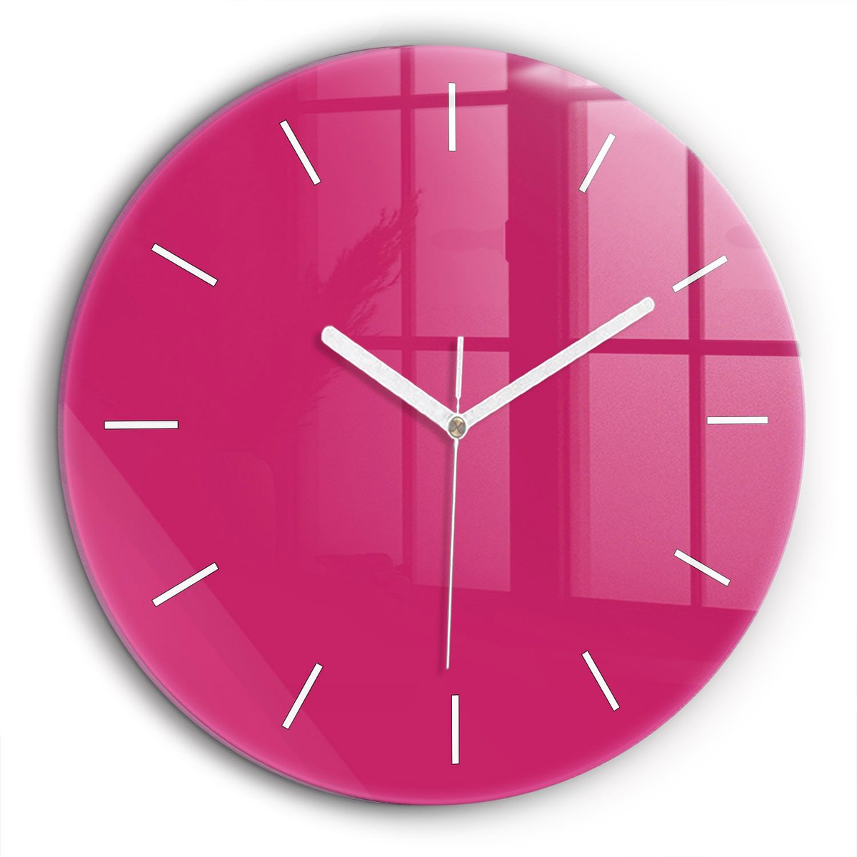 Wallfluent Wandklok - Roze Ronde Glazen Wandklok - 60 cm x 60 cm - Roze Wandklok - Witte Handen - Wandklok Zonder Cijfers - Wandklok Glas Woonkamer - Ronde Glas Klok - Scandinavisch Wandklok - Ronde Glazen Klok
