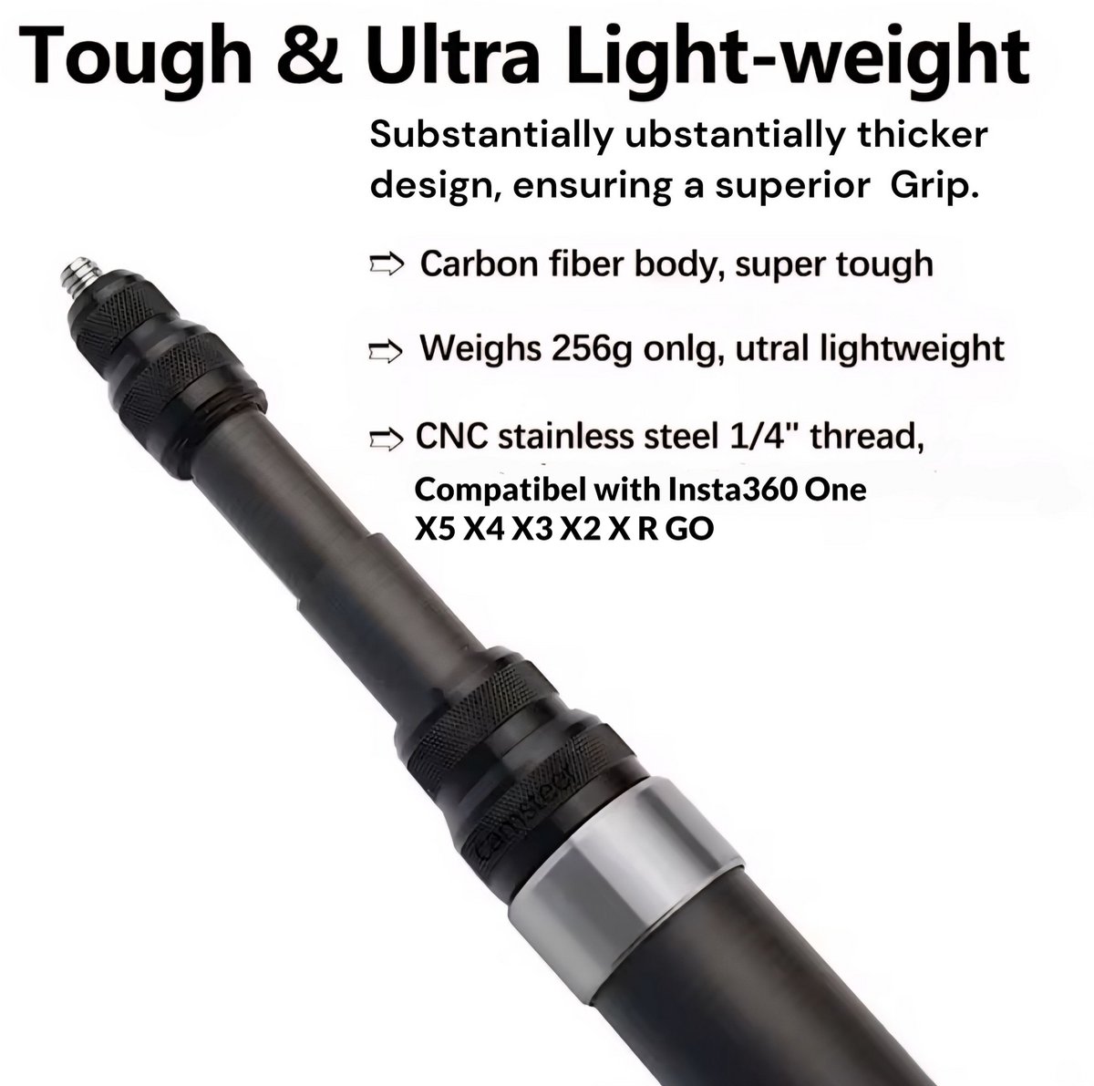 Produktbild von 3M/300cm Unsichtbarer Selfie Stick Für Insta 360 X5 X4 X3, Kohlefaser