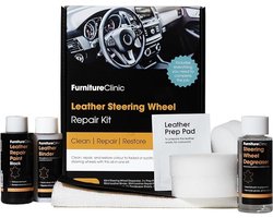Furniture Clinic Lederen Stuurwiel Reparatie Set - stuur herstellen - zwart