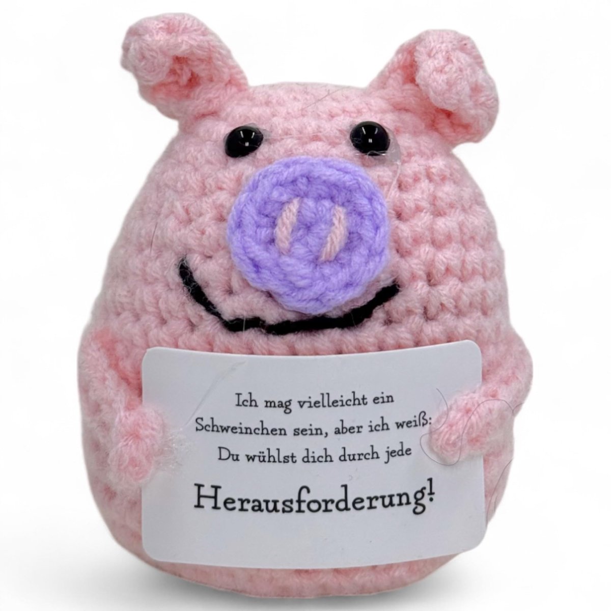 Lucky Charm Positive Friends - Handgemaakte Haakfiguren met Motivational Berichten - Schattige Souvenir Vriend (Varken)