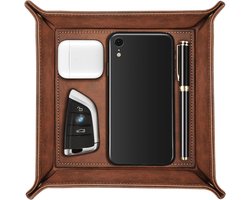 foto van Valet Tray Desktop Storage Organizer - Premium PU Lederen Catchall Tray Nachtkastje Ijdelheid Tray Nachtkastje Caddy Houder voor Afstandsbediening, Sleutels, Telefoon, Portemonnee, Munten