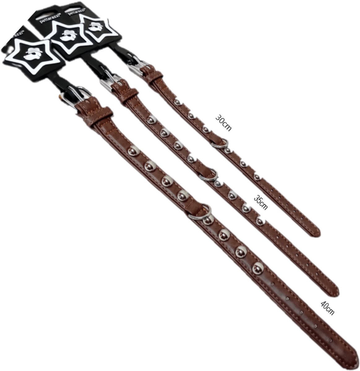Pettarazzi - Halsband - Chocoladebruin met Zilveren Knopen - 40cmx20mm