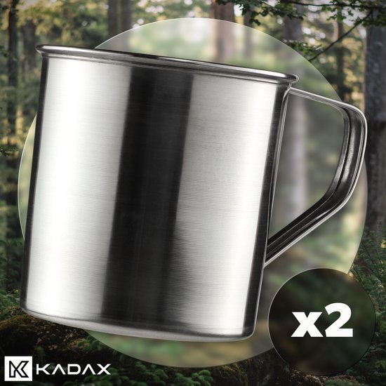 KADAX Roestvrijstalen beker, duurzame koffiemok met handvat, onbreekbare drinkbeker, geïsoleerde beker, thermobeker voor koffie, thee, sap en water (9 cm, 2 stuks) — afbeelding 5
