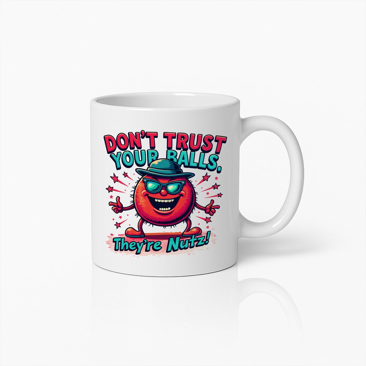 Don’t Trust Your Balls Mok 330ml – Grappige Koffiebeker met Gekke Cartoon – Hilarisch Cadeau voor Mannen & Vrienden