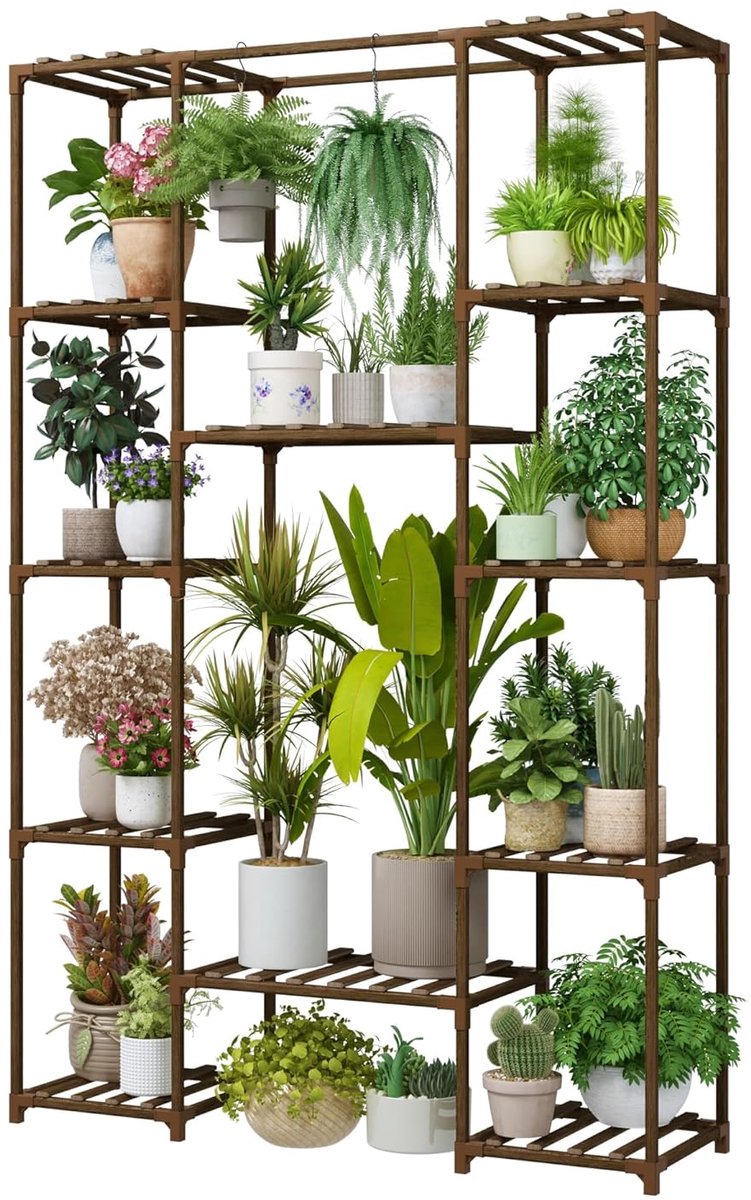 Hoog Plantenrek - Multifunctioneel - 1 stuk - Eucalyptushout - 62 inch