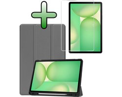 Omslag van Hoesje Geschikt voor Samsung Galaxy Tab S10 Lite - Met Screenprotector - Trifold Bookcase - Hard Cover Case - Met Uitsparing Geschikt voor S Pen - Hardcover Book - Tablet Hoes - Grijs