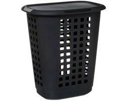 5Five Wasmand met deksel - extra groot - antraciet - kunststof - 63 liter - 53 x 38 x 60 cm - open structuur