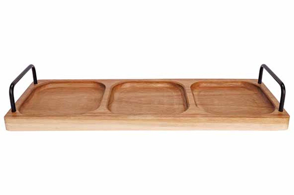 Cosy & trendy Serveerplank - acacia hout - 3-vaks - 41 x 14 cm - high tea/borrel - serveren