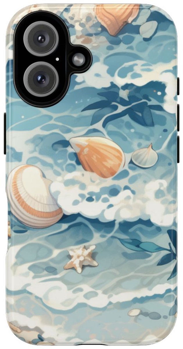 Zeesterren en Schelpen op Oceaangolven – Telefoonhoesje Geschikt voor iPhone 16