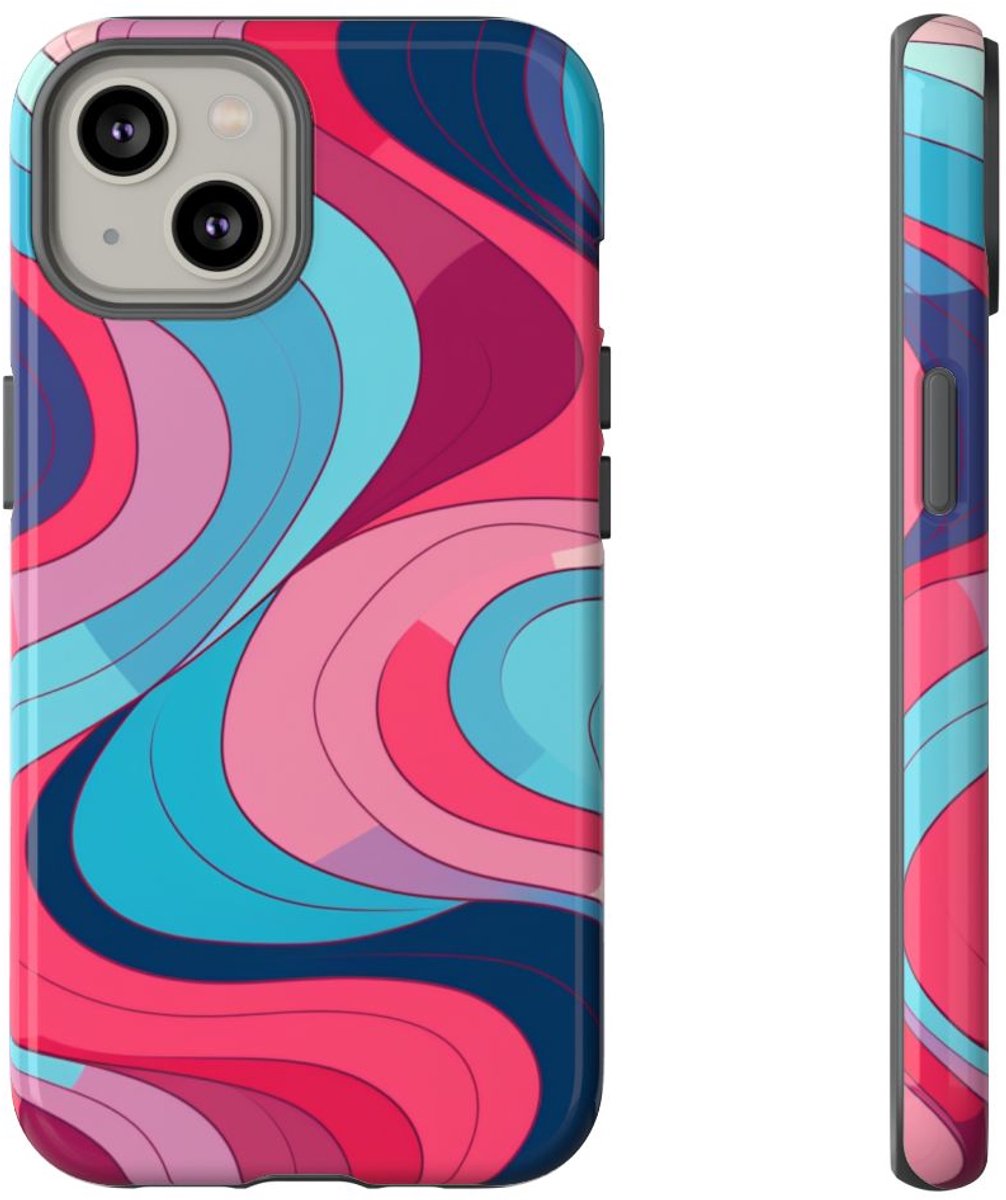 Retro Golvend Abstract Patroon – Telefoonhoesje Geschikt voor iPhone 14