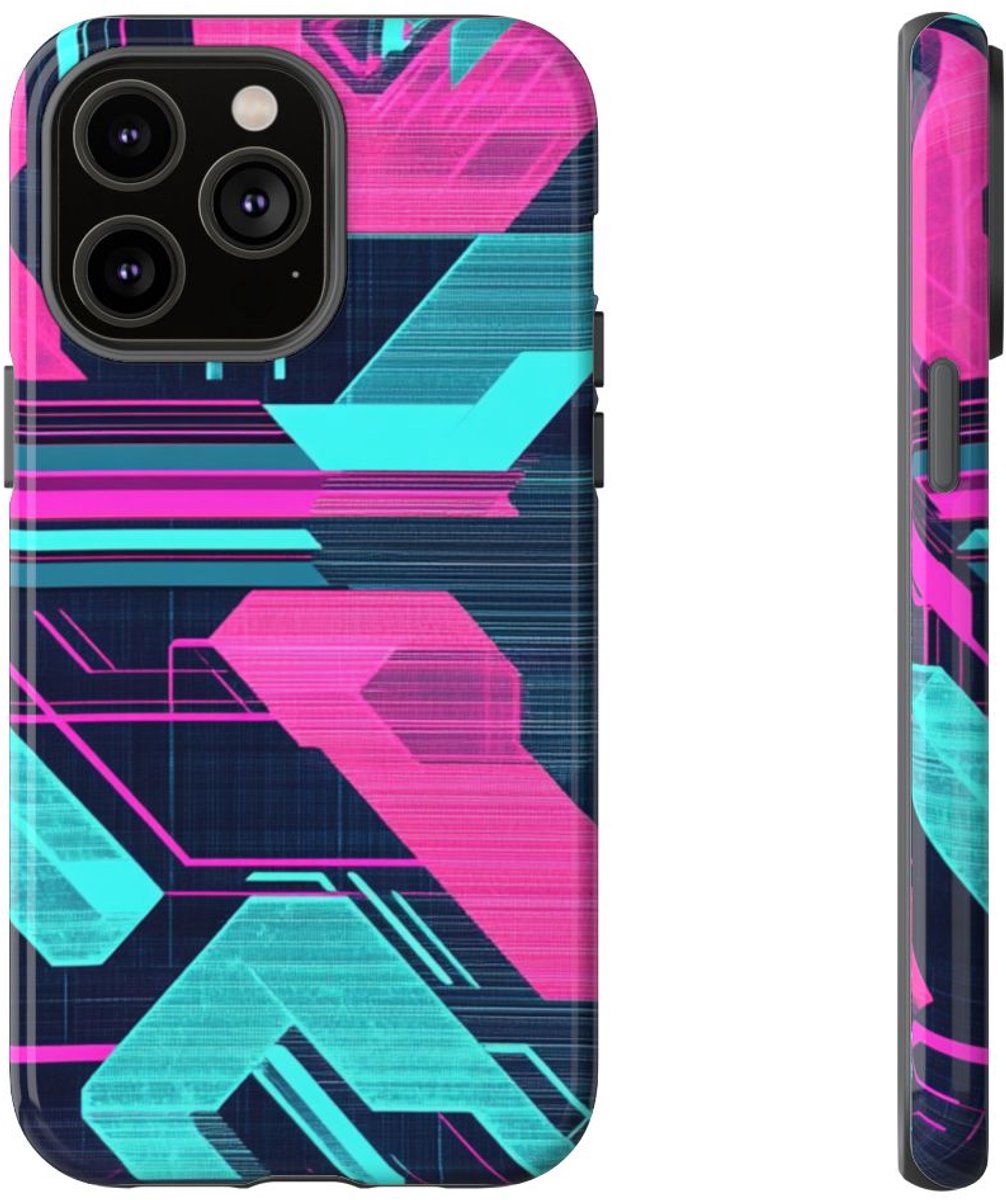 Fel Geometrisch Neonpatroon – Telefoonhoesje Geschikt voor iPhone 14 Pro Max