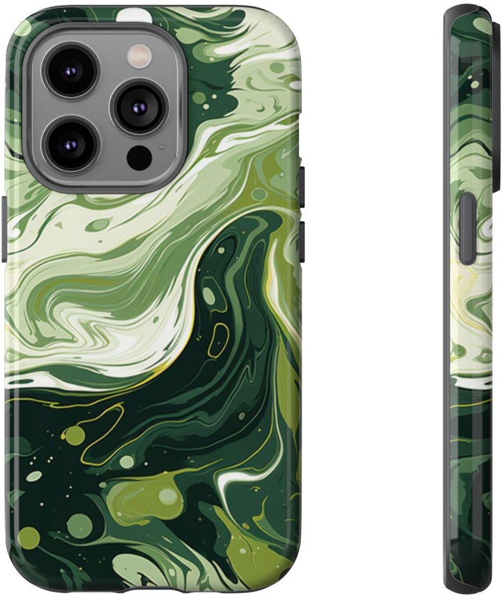 Groene Suminagashi Marmer Abstract – Telefoonhoesje Geschikt voor iPhone 14 Pro