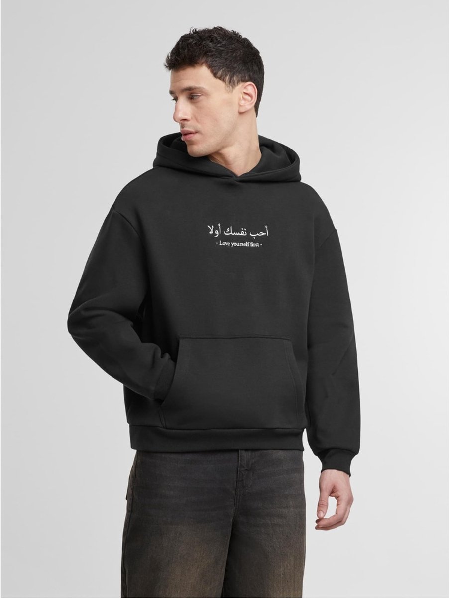 Mister Tee Love Yourself First EMB Fluffy Hoodie/trui S Zwart