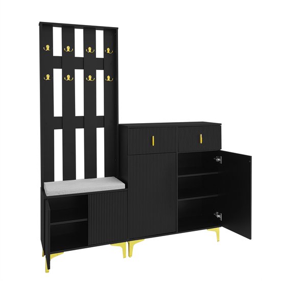 VBChome Garderobeset, 85 x 35 cm, eiken, Sonoma schoenenkast, spiegel, kledinghanger, schoenenrek, garderobe voor jassen, mantelgarderobe, hal, modern, Sonoma eiken