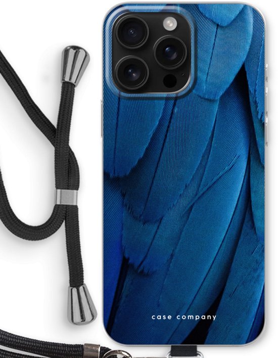 Case Company® - Coque avec cordon adaptée pour iPhone 16 Pro Max coque avec cordon - Paon - Coque de téléphone avec cordon Zwart - Protection sur tous les côtés et sur le bord de l'écran