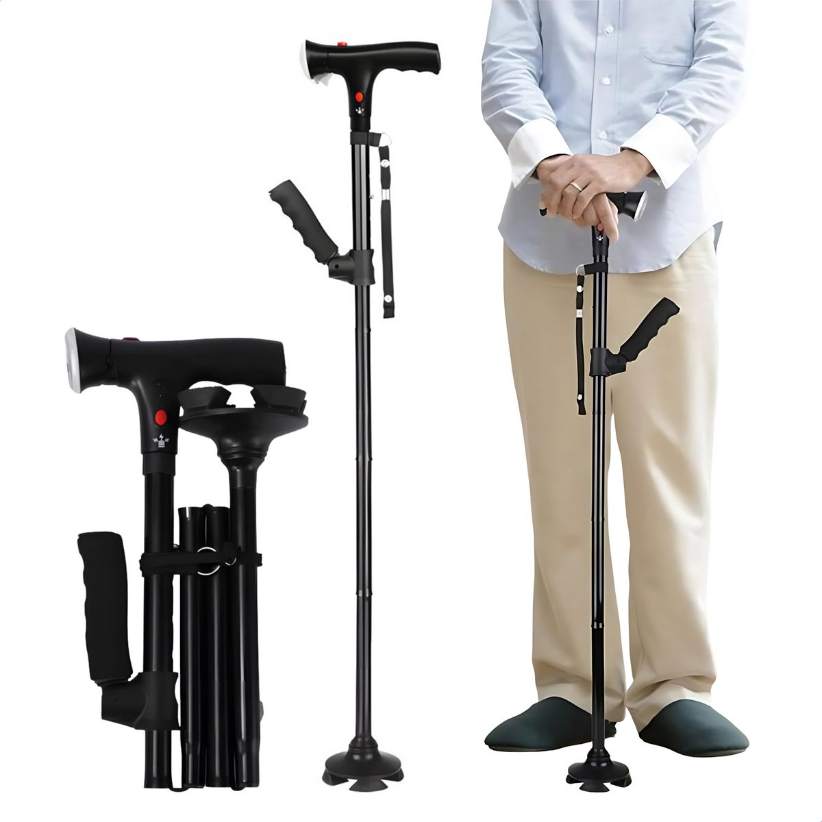 Opvouwbare Wandelstok voor Senioren met LED-Zaklamp – TS95
