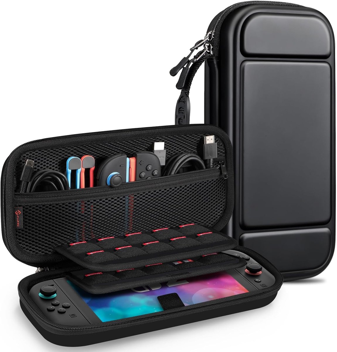 Zandarix Geschikt voor Nintendo Switch 2 - Hard Shell Beschermhoes - Draagbare Reistas met 20 Game Card Slots - Binnenzak voor Accessoires - Zwart