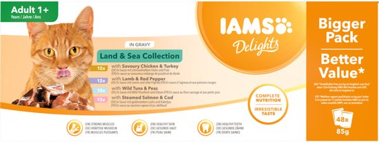 IAMS Delights Land - Sea in Saus - 2 x 48 x 85 gr - Voordeelverpakking