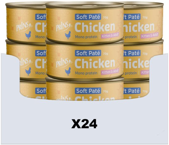 Prins Soft Paté Kattenvoer Nat Kip - 24 x 70 gr - Voordeelverpakking