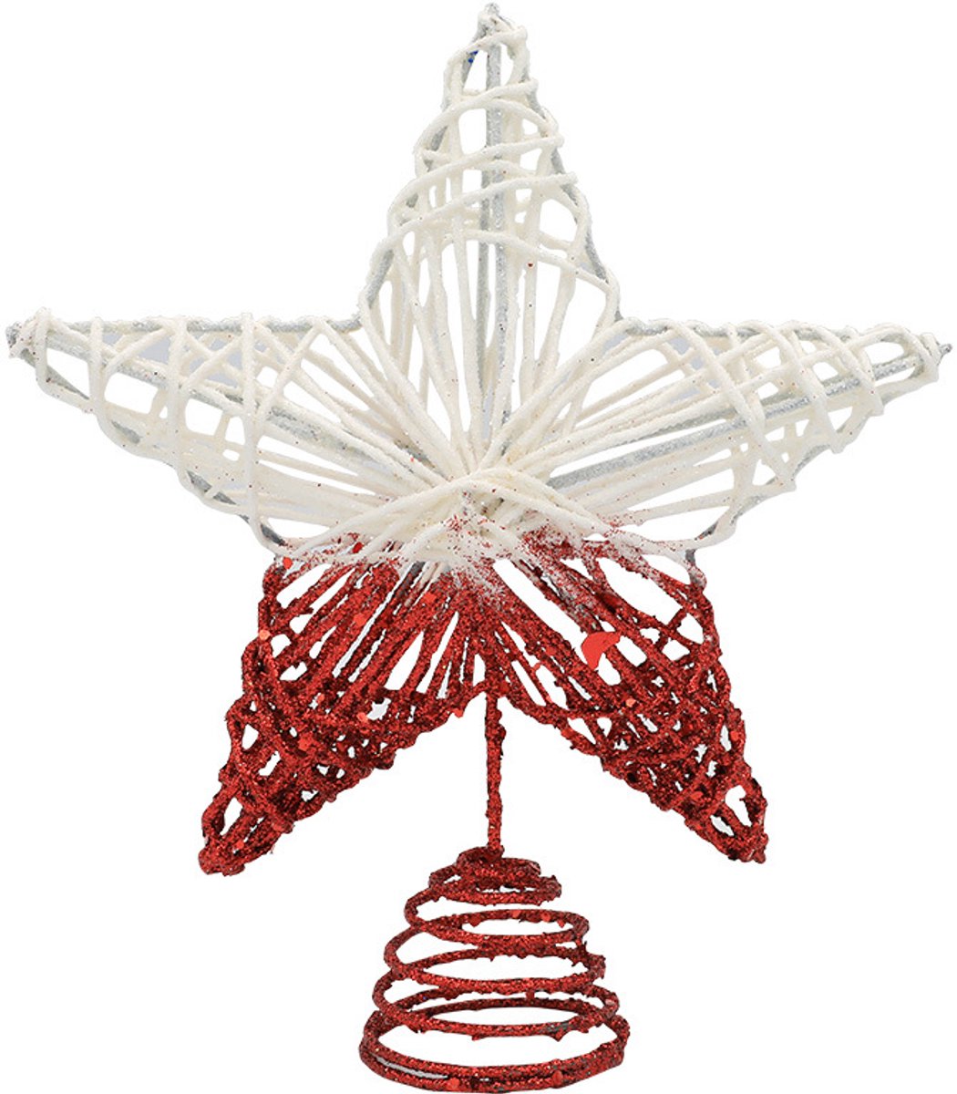 Kerstboomtopster met licht Kerstboomdecoratie Props Scene Arrangement IJzeren vijfpuntige ster - Rood 25cm - Exclusief voor Kerstmis