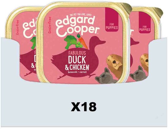 18x Edgard & Cooper Kuipje Honden Natvoer Puppy Hondenvoer Eend - Kip 300 gr