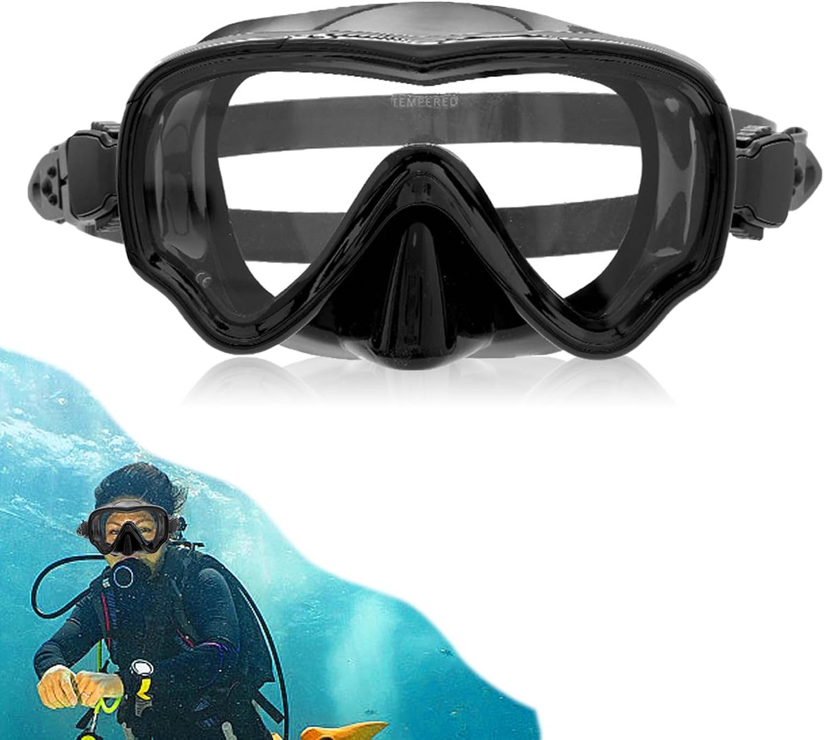 Duikbril voor volwassenen – duikbril, 180° groothoek, gehard glas, duikmasker, volwassenen, anti-condens-bril met neusafdekking, lekvrije zwembril voor zwemmen, duiken, snorkelen Duikbril voor volwassenen – duikbril, 180° groothoek, gehard glas, duikmasker, volwassenen, anti-condens-bril met neusafdekking, lekvrije zwembril voor zwemmen, duiken, snorkelen