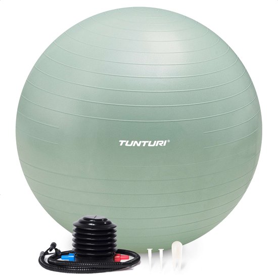 Mintgroene Tunturi fitnessbal met handpomp.