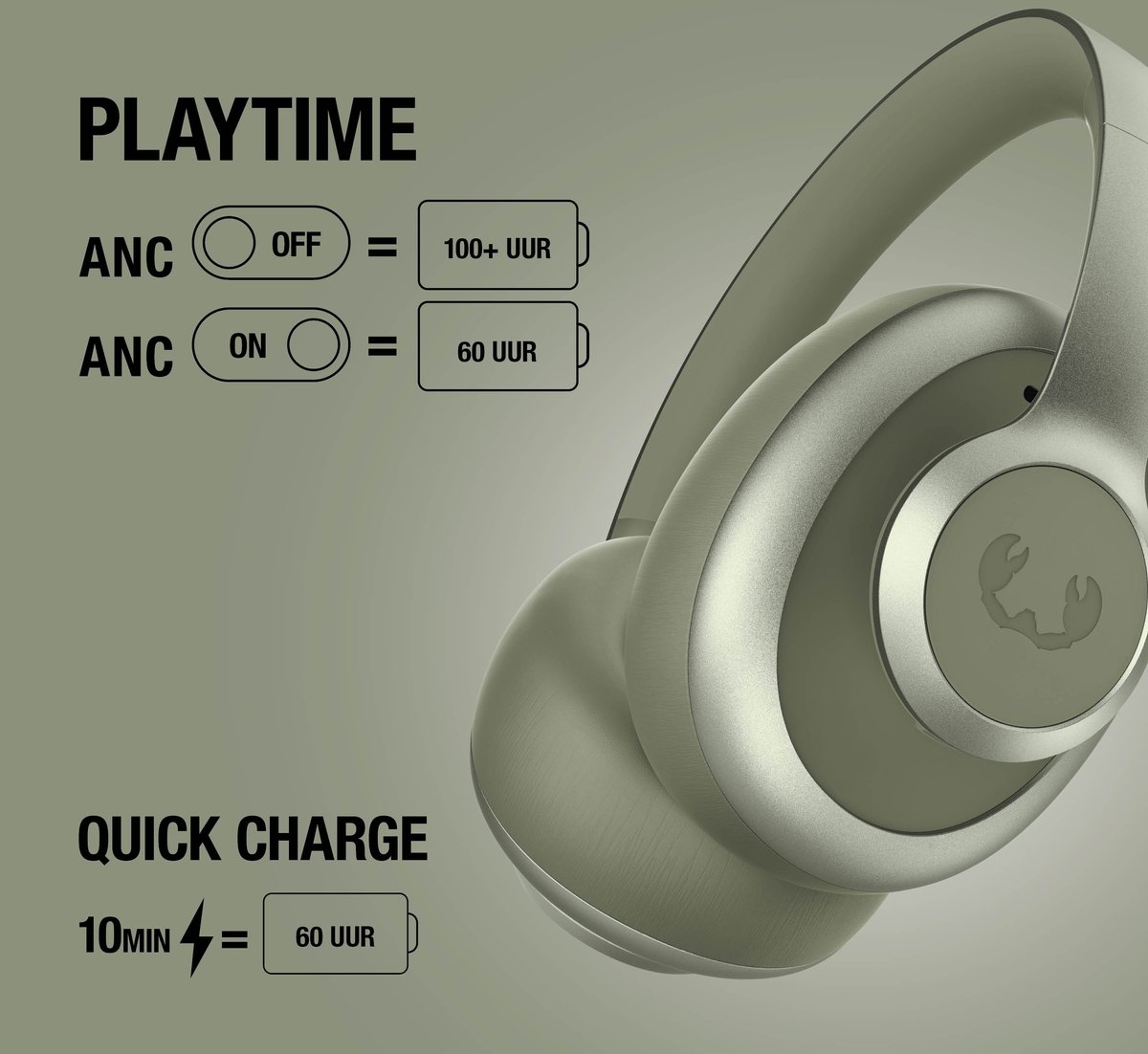 Fresh 'n Rebel Clam Ace 2 – Draadloze Bluetooth Koptelefoon met Active Noise Cancelling – 100+ uur Speeltijd - Met volume wiel - Dried Green — afbeelding 5