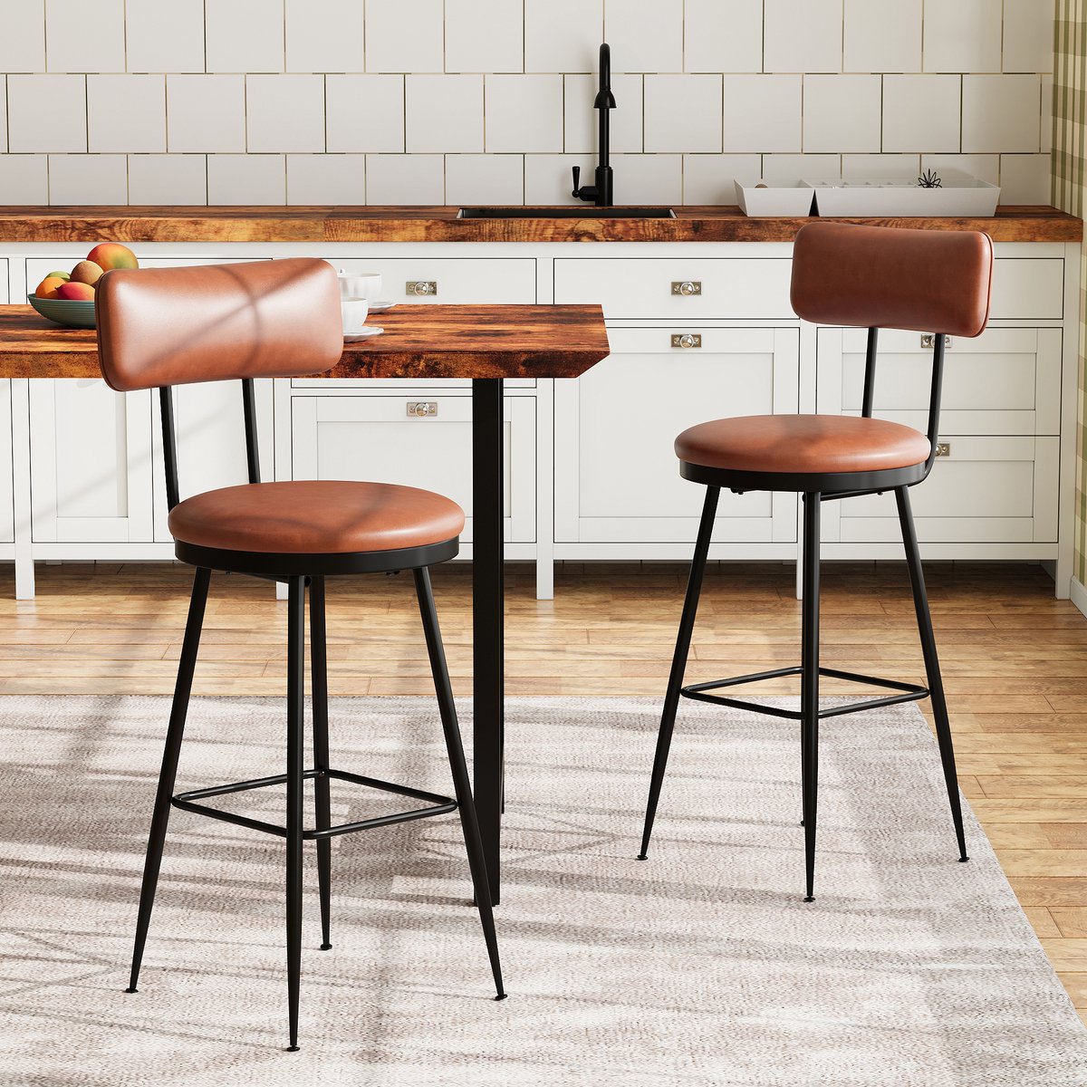 Barstoelen Set van 2 | PU Leren Stoelen – Bruin | Moderne Keuken & Barkruk