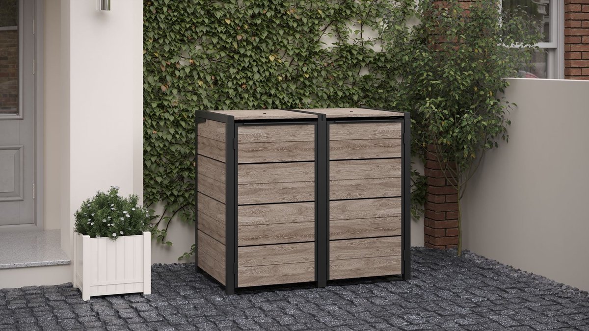 Keter Hide Away Containerberging - 2x 240L - Ashwood