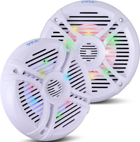 Foto: Pyle marine luidsprekers waterdichte speakers buitenluidsprekers weerbestendige stereo luidsprekers voor boten stereo luidsprekersysteem met led lichten 250 watt wit