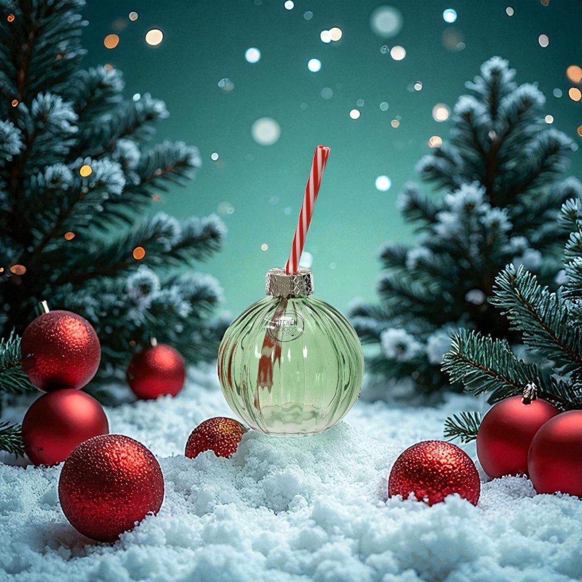 Drinkbeker Groene Kerstbal met Rietje - Unieke drinkbeker