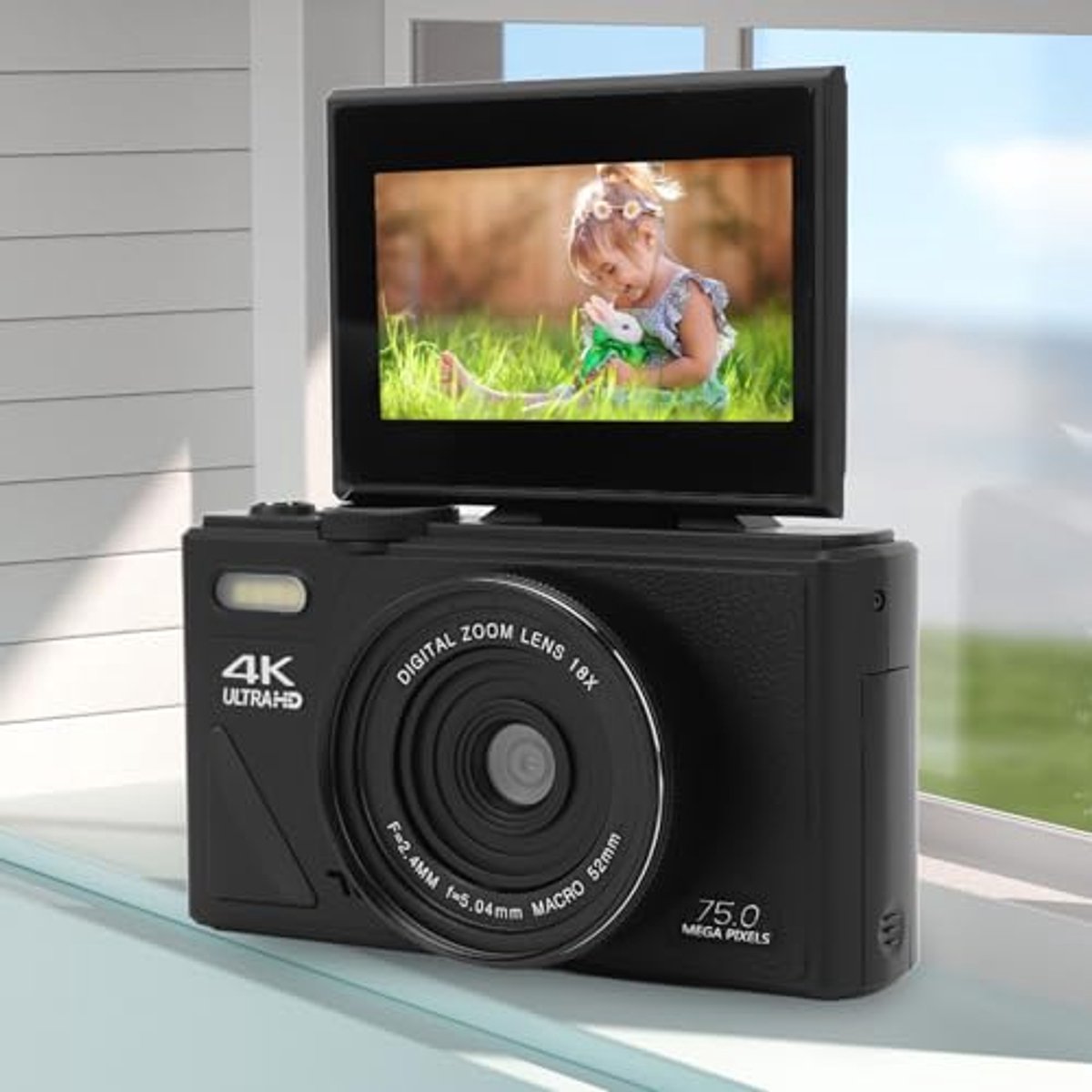 5K Digital Camera, 75MP Vlogging Camera, with 18x Zoom, 3 Inch Flip Screen, HD Compact Camera, for Travel Photography (BLACK) thumbnail 2