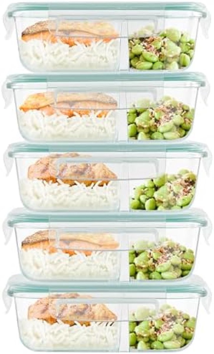 PromoHome Glascontainers voor Maaltijdbereiding - 5-delige Set met Compartimenten