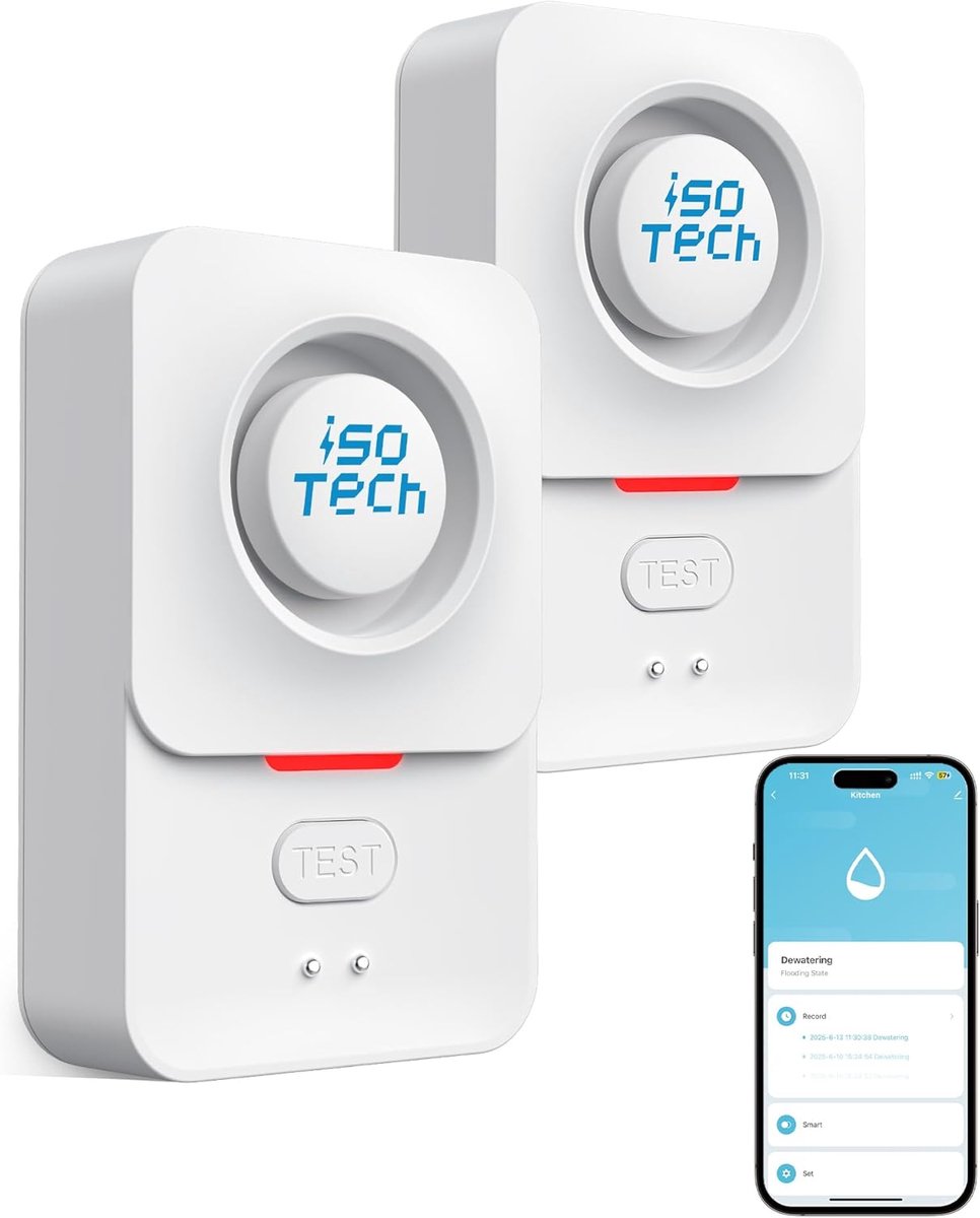 Slimme Waterdetector WiFi met Alarm en App – Waterlekdetectie voor Keuken, Badkamer en Kelder