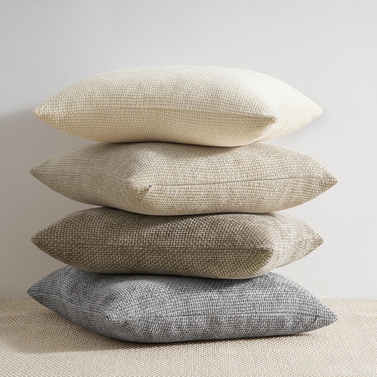 Ibenzoa Set van 4 decoratieve kussenslopen in crèmekleur met rotan geweven design beige