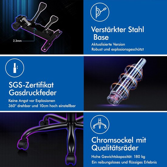Gamingstoel met Massagefunctie, Inklapbare Voetensteun en Ergonomisch Ontwerp — afbeelding 4