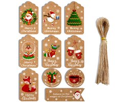 Peysaitr - 50 stuks Kerstlabels - Kerst Kraftpapier Labels - Kit Papieren Cadeaukaartjes - Touw Hangende Tags - Voor Kerstdecoratie Cadeauverpakkings