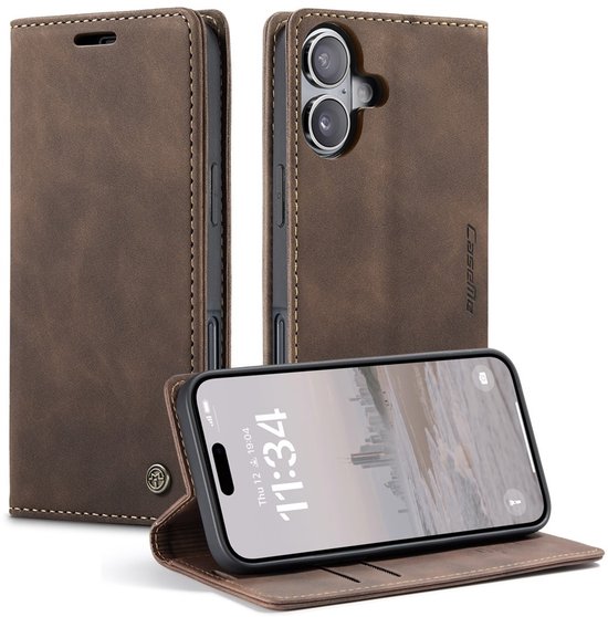 CaseMe Hoesje - Geschikt voor iPhone 16 Hoesje - CaseMe 013 Book Case - Donkerbruin