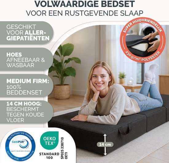 Opvouwbare Matras 90x200 cm - Extra Dikke Slaapmatras voor Volwassenen en Kinderen - Huidvriendelijke en Wasbare Hoes - Ideaal voor Kamperen en Logeren van Milliard — afbeelding 5