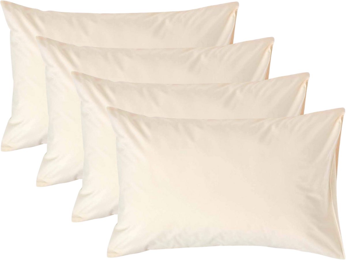 Homescapes Kussensloop 50x75 cm Set van 4 – Crème – 100% Egyptisch Perkal Katoen – 200 TC