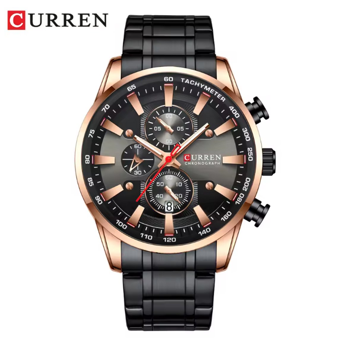 CURREN Horloge 8351 - Rosékleurig-Zwart - Heren - Quartz - Kalender - Stalen Band - Luxe en Elegant