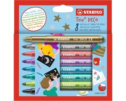 STABILO Trio DECO - Metallic Viltstift - Met Extra Dikke Punt 3,0 mm - Etui Met 8 Kleuren