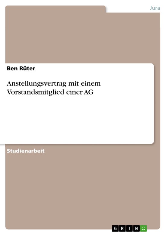 Anstellungsvertrag Mit Einem Vorstandsmitglied Einer Ag - cover